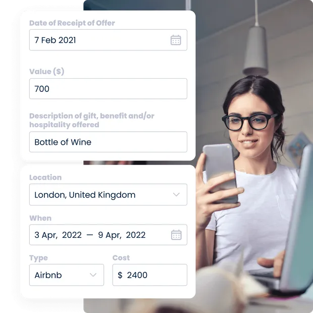 Young woman looking at the gifts and expenses mobile app
