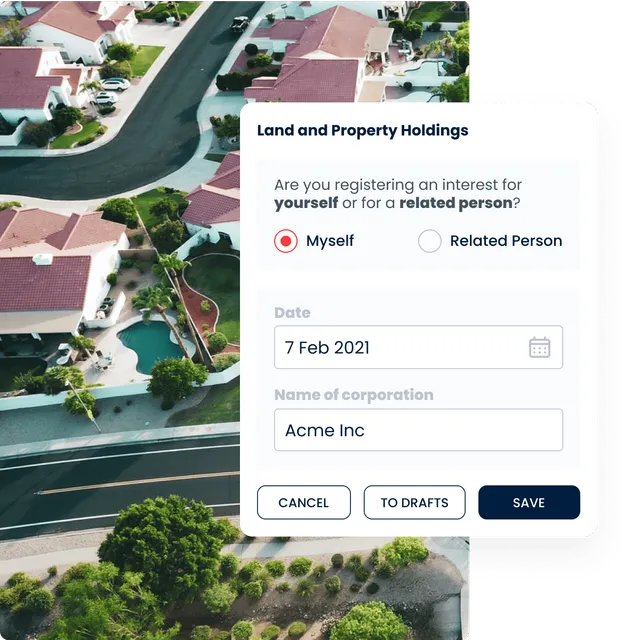 Personal interests register software for land and property