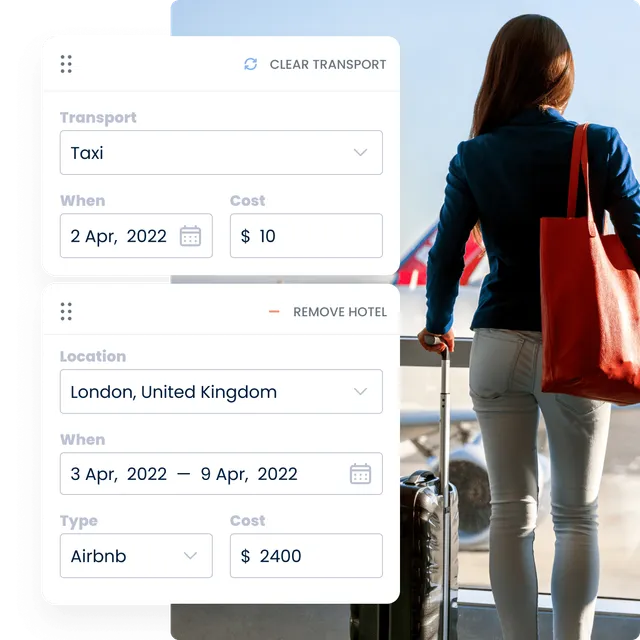 Woman waiting for a plane while reporting sponsored travel