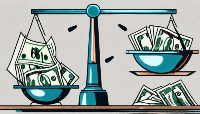 A balanced scale with dollar bills on one side and a voting box on the other