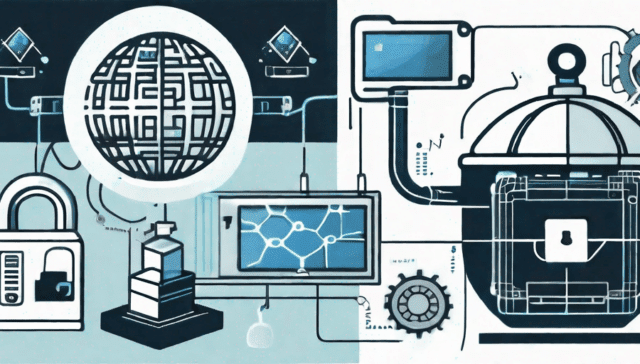A symbolic representation of a digital globe with various technology icons like a padlock