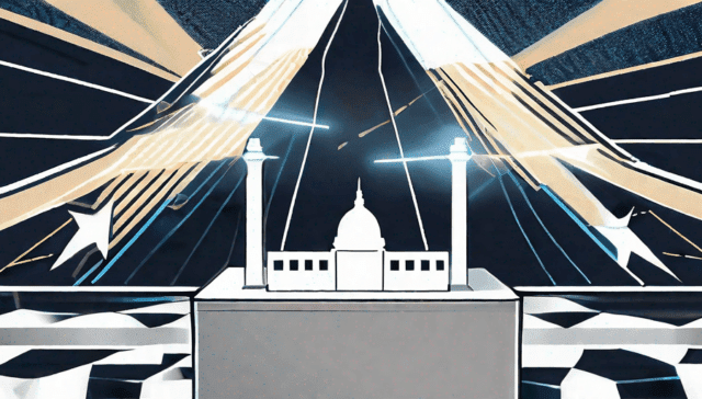 A transparent ballot box with symbolic rays of light emanating from it