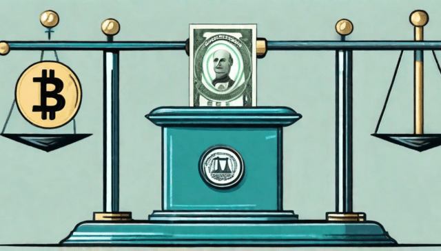 A balance scale with a pile of money on one side and a masked ballot box on the other